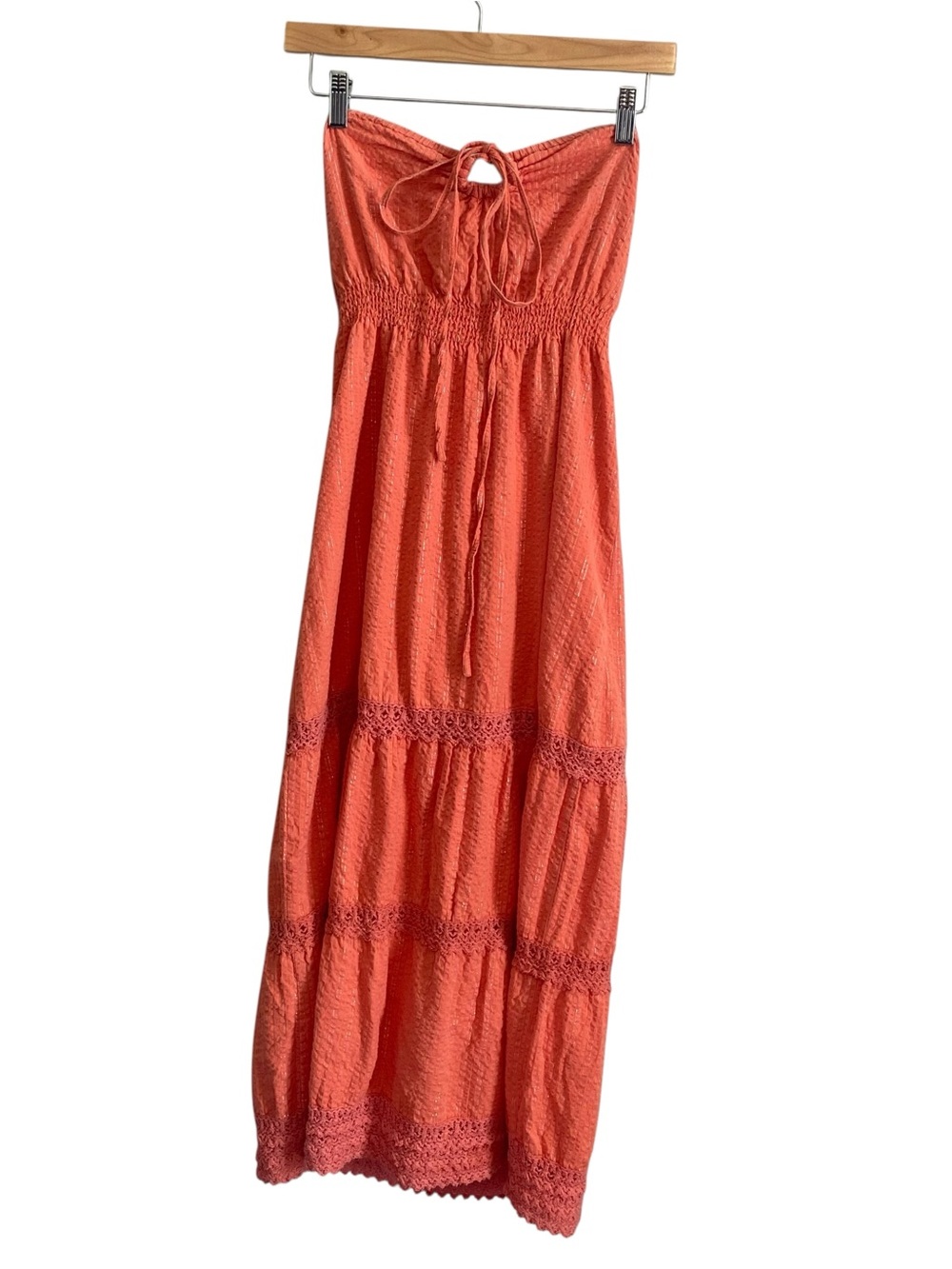 Roxy Orange Metallic Stripe Tube Halter Midi Dress Size Medium